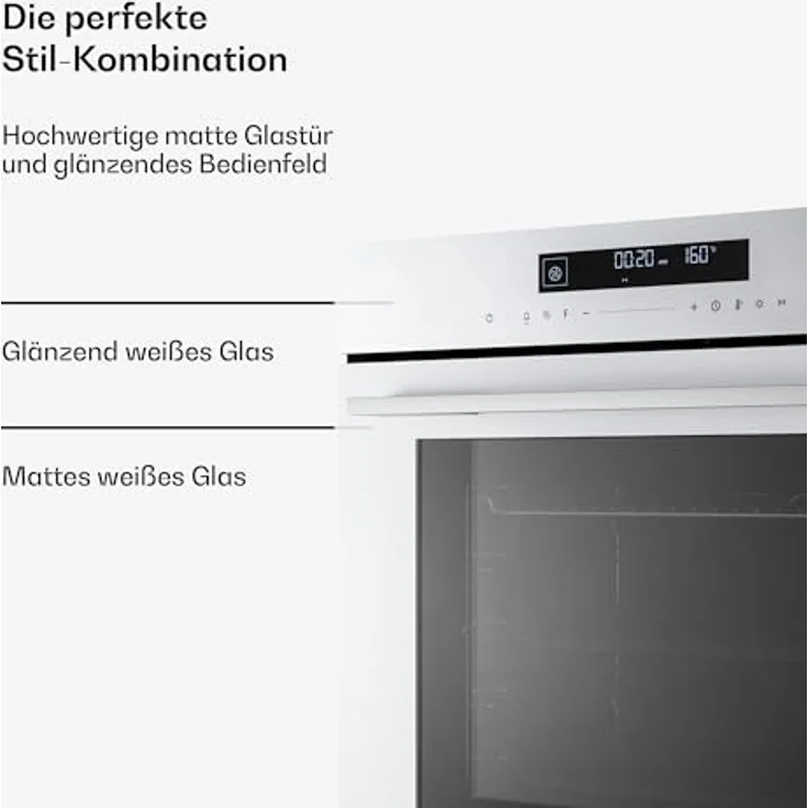 Klarstein Velaire Einbaubackofen 60 cm, 74L, 13 Funktionen, Energieeffizienz A+, Touch-Bedienung, Timer, leicht zu reinigen, Weiß – Bild 5