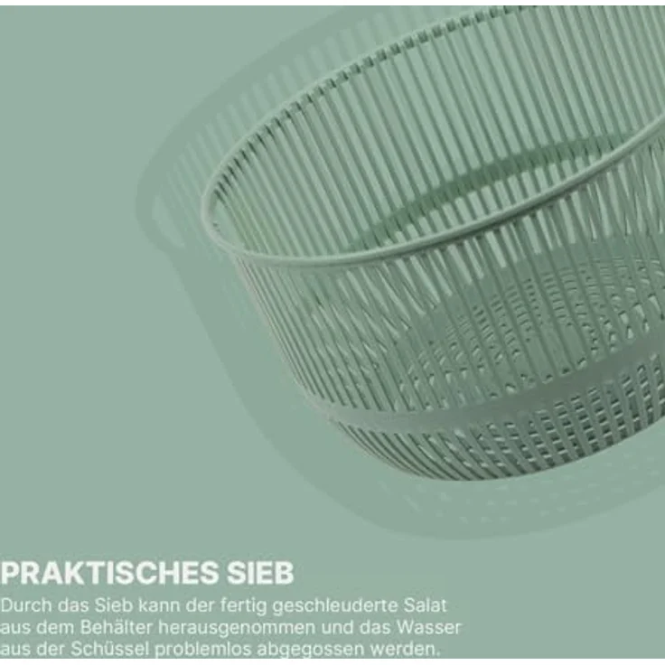 Pro Home Salatschleuder (2,7 Liter, Ø20cm) BPA-frei, 3in1 - Schleuder, Sieb und Salatschüssel, 3D Kurbel - grün – Bild 4