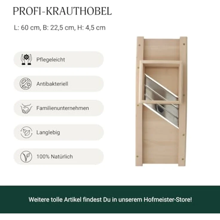 Hofmeister Profi-Krauthobel, mit 3 Messern, 60 x 22,5 x 45 cm, Holz – Bild 4