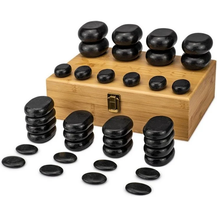 Habys Massageliege Hot Stone Massagestein-Set 36-teilig aus Basalt mit Box, für Ganzkörpermassage – Bild 1