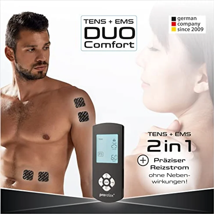 Prorelax TENS/EMS Duo Comfort Blackline | Elektrostimulationsgerät | 2 Therapien in einem Gerät | Muskelaufbau & Schmerzlinderung | Großes & beleuchtetes Display – Bild 4