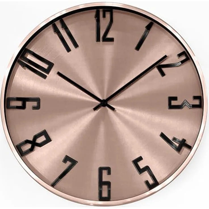 K&L Wall Art Aluminium Wanduhr Rosa Kupferoptik leise Metalluhr für Wohnzimmer Büro Moderne Metall Uhren Roségold Ø 30cm