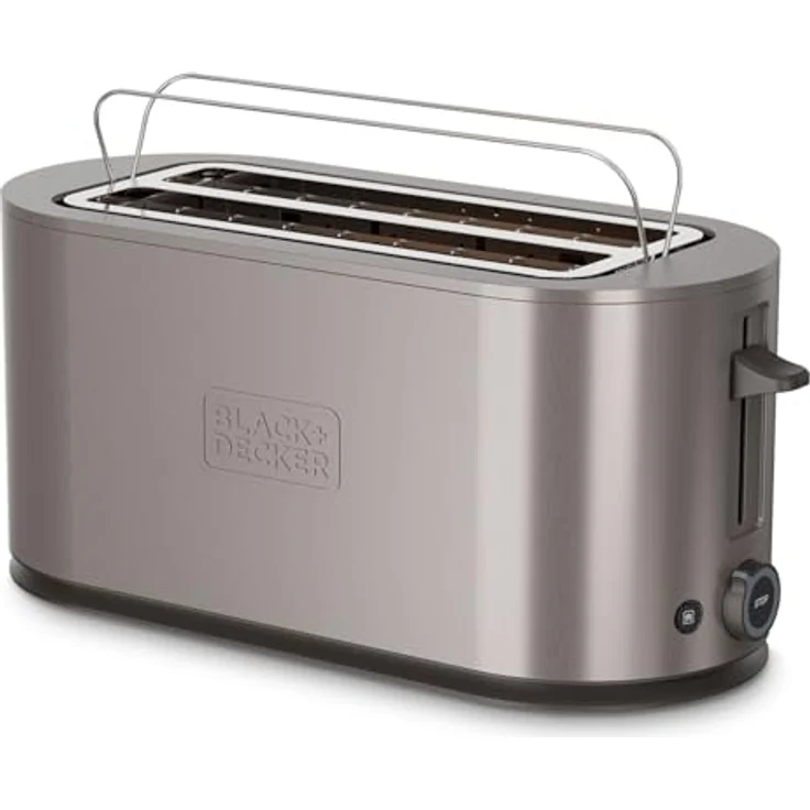 BLACK+DECKER Extra großer Toaster 1500 W | 260 x 42 mm Schlitze | 7 Bräunungsstufen | 6 Glühende Glimmerbänder | Auftauen, Aufwärmen und Abbrechen | Klappbarer Backständer, Silber – Bild 1