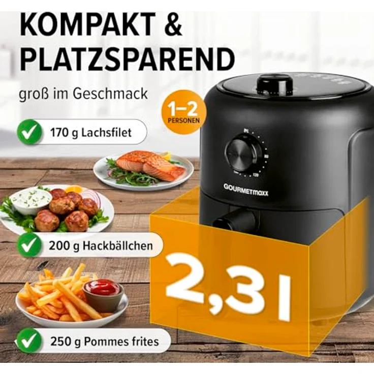 GOURMETmaxx Heißluftfritteuse | 2,3L Airfryer mit Timer, Touchscreen | Energiesparend frittieren, nahezu ohne Öl | Minibackofen - 1000 W – Bild 4