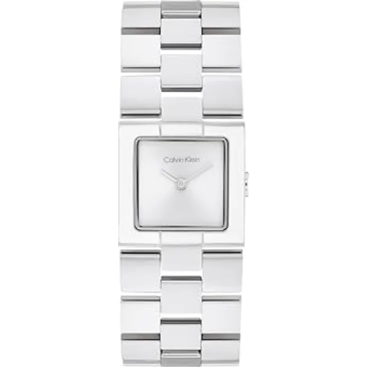 Calvin Klein CK Meridian, Zwei-Zeiger-Quarzwerk-Uhr für Damen mit rechteckigem Gehäuse, silbernem Zifferblatt und Edelstahlarmband, wasserdicht bis 3 ATM