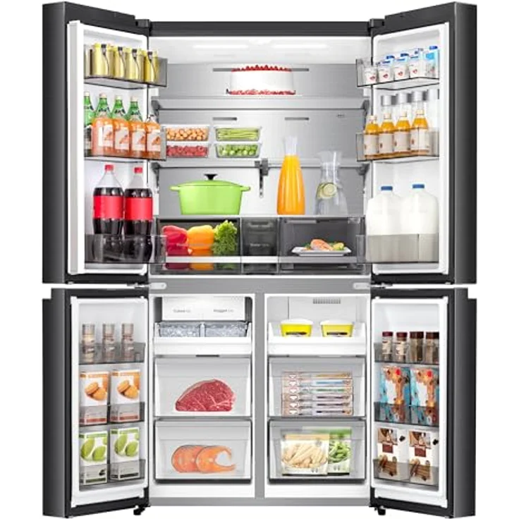 Hisense RQ5P640SYKD French Door Kühl-Gefrier-Kombination, 390 l Kühlvolumen, 250 l Gefriervolumen, schwarz, mit LED-Innenbeleuchtung und Schnellgefrier-Funktion – Bild 13