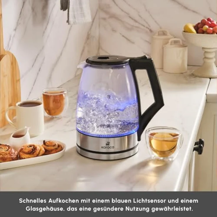 Karaca Glacia Kettle, Glas Wasserkocher Edelstahl, 2200W, 1,8 Liter, mit LED Beleuchtung und automatischer Abschaltfunktion – Bild 5