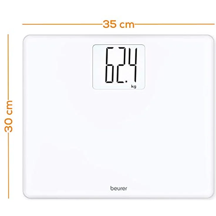 Beurer GS 340 XXL digitale Glaswaage, im großzügigen Querformat mit extra großen Ziffern, beleuchtetem Display, Tara, Zuwiegefunktion und 200 kg Belastbarkeit – Bild 3