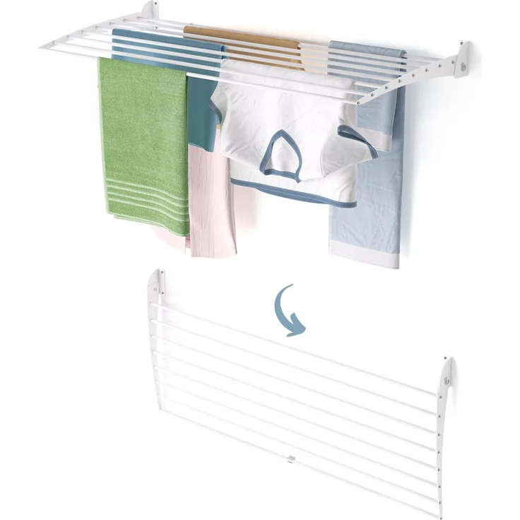 Foxydry Fold Down, Wandmontierbarer Wäscheständer, zusammenklappbar, 116 cm, 8 Stangen, weiß