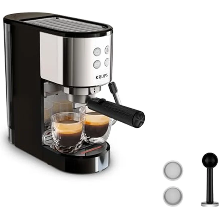 Krups Virtuoso Essential Espresso-Siebträgermaschine, 15 bar, Edelstahl-Applikationen, schlankes Design, inkl. Barista-Zubehör, Edelstahl, XP441810 – Bild 1