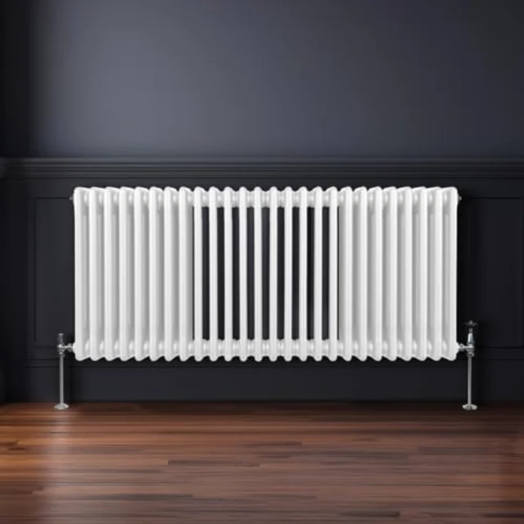 Monster Shop Traditioneller 3-Spalten-Heizkörper 600 x 1192mm, Horizontaler Wandheizkörper aus glänzendem Weiß Kohlenstoffstahl mit 6255 BTU Wärmeleistung, inkl. Reinigungsbürste & Befestigungskit – Bild 4