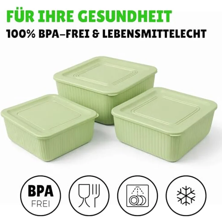 HOPEG Frischhaltedose 3er Set, luftdicht und BPA-frei, Kunststoff Vorratsdose in Grün mit Clip- und Close-Deckel, 0,5 L, 1 L, 1,5 L – Bild 3