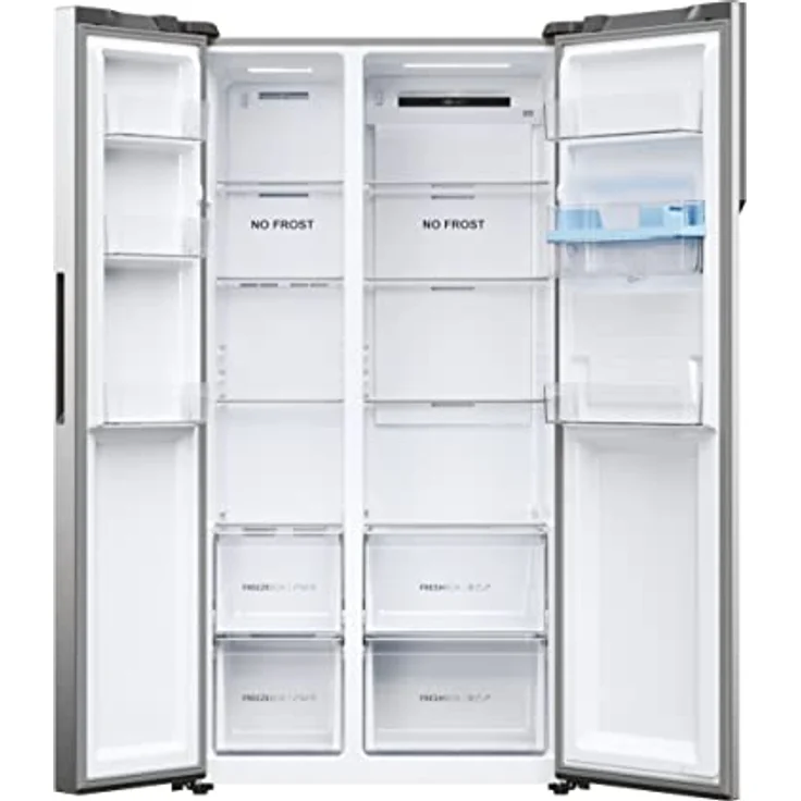 Haier SBS 90 SERIE 5 HSR5918DWMP Kühl-Gefrierkombination/Side by Side/Sparsam: Energieeffizienzklasse D/Wasserdispenser mit Tank/XL-Slim Line/Multi-Airflow-System/Total NoFrost/Edelstahl – Bild 2