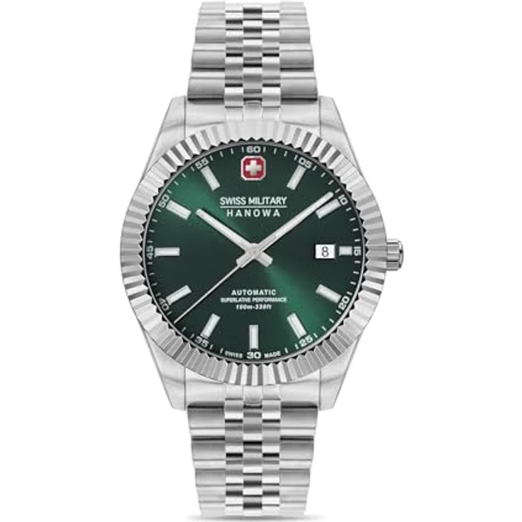 Swiss Military Hanowa Herren Analog Automatikwerk Uhr, Grün/Silber Edelstahl, mit Leuchtindizies und kratzfestem Saphirglas – Bild 1