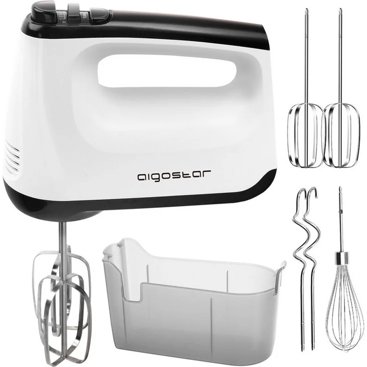 Aigostar Handmixer Pudding, Elektrischer Handmixer mit 400 W, 6-Gang-Turbo, Edelstahl, incl. Aufbewahrungskoffer und Zubehör