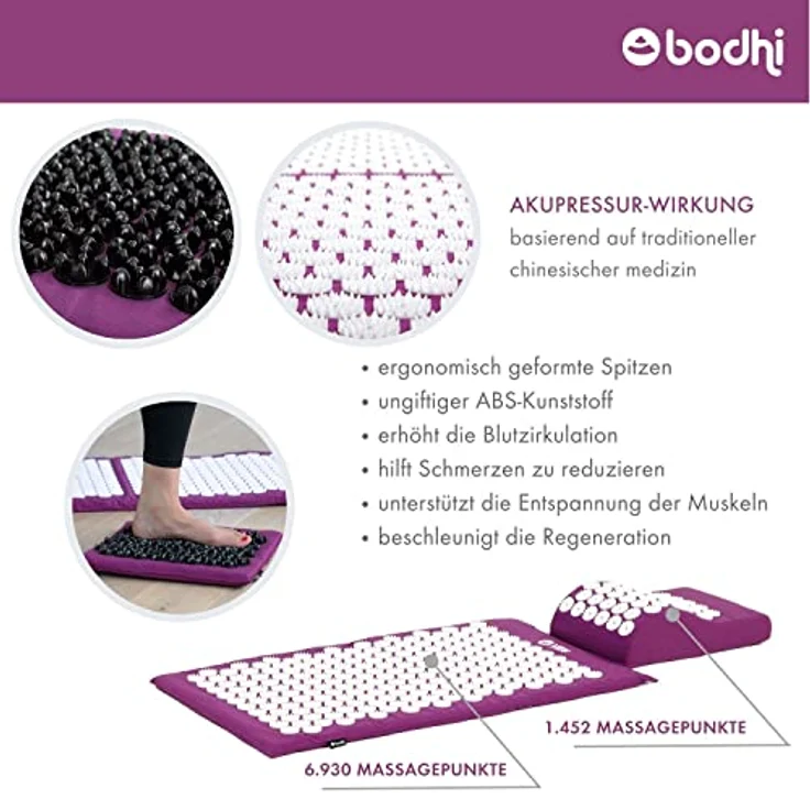 Akupressur-Set DELUXE SOFT (aubergine): Akupressurmatte (74 x 44 cm) Akupressur-Fußmatte mit Kissen im günstigen Set, Entspannungsmatte, Fußreflexzonen-Massage – Bild 3
