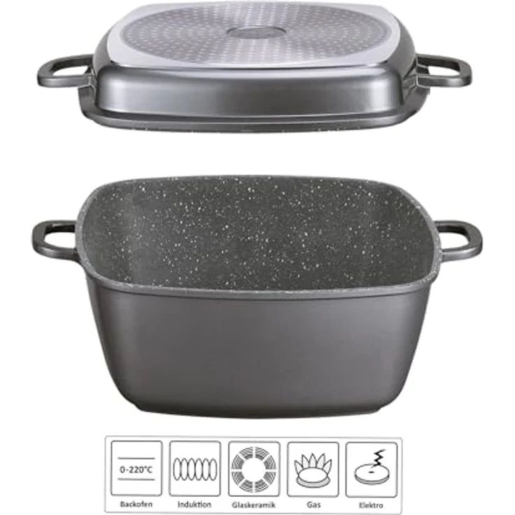 STONELINE Multi-Eckpfanne, 28 x 28 cm, Aluguss, Antihaftbeschichtung mit echten Steinpartikeln, grau, induktionsgeeignet, mit Dampf- und Frittierfunktion – Bild 2