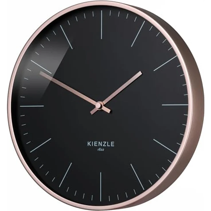 Kienzle Funkwanduhr 25 cm Roségold/Schwarz, DCF-Zeiteinstellung, Geräuschlos, Aluminiumrahmen – Bild 3