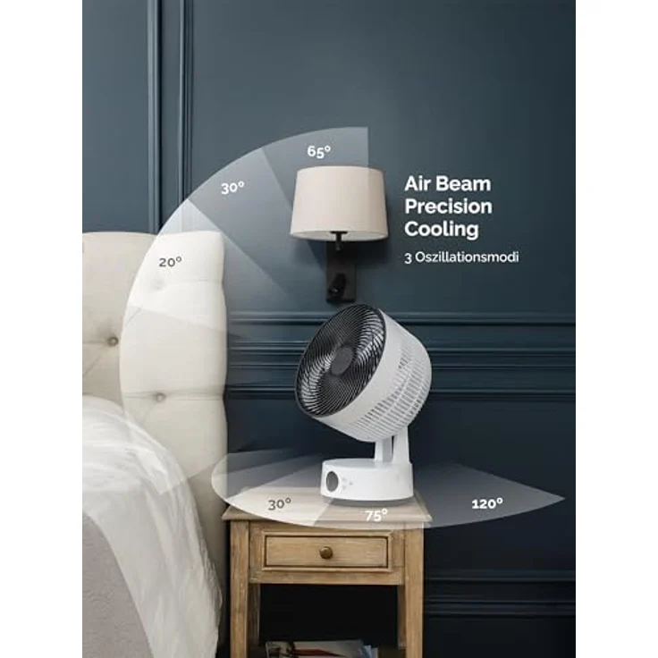 MEACO MeacoFan Sefte® 10 Pro – Akku-Tischventilator, 25 dB leise, 40 Std. Laufzeit, 1150 m³/h Luftleistung, 12 Geschwindigkeitsstufen, 3D-Oszillation, Nachtmodus, Timer, Fernbedienung, 3 Jahre Garantie – Bild 5