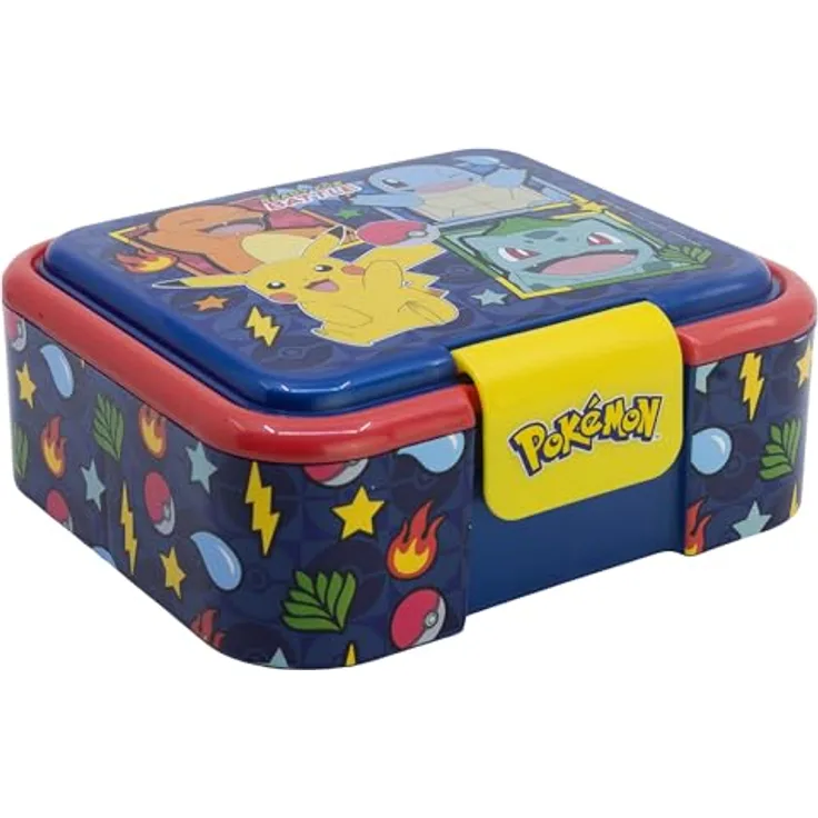 POKEMON JUEGO DE CARTAS Lunchbox - Blue Team, Brotdose mit 1786 ml Fassungsvermögen, 3 Fächer, Polyethylen, 18 × 16 × 6,2 cm