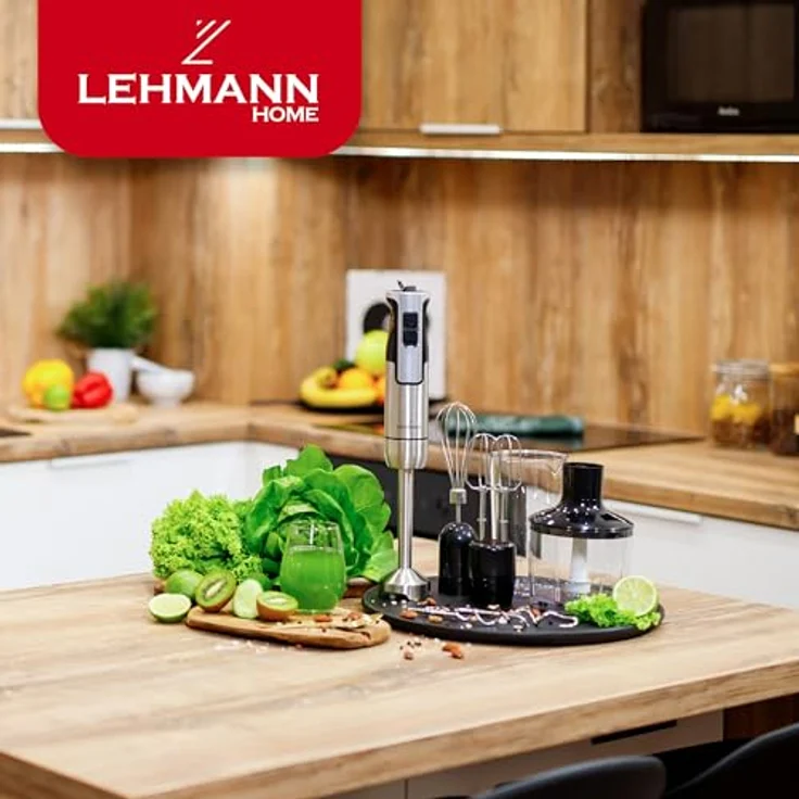 LEHMANN Stabmixer Set 1200 Watt, Multifunktions Pürierstab 5-in-1 mit 8-stufiger Geschwindigkeitsregelung und Turbo-Funktion, inkl. 860 ml Messbecher, BPA-frei, goldene Klinge – Bild 2