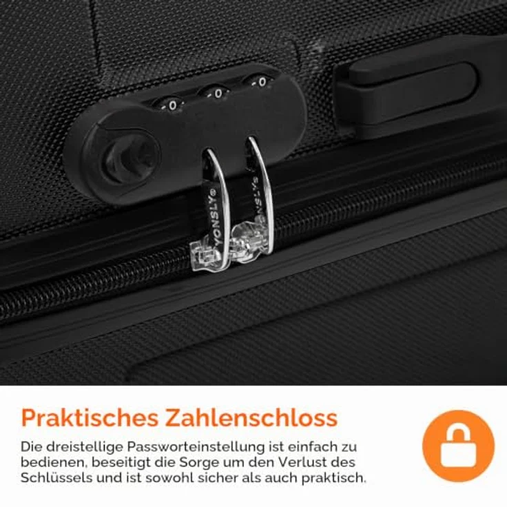YONSLY Gepäck Suitcase Reisekoffer, Hartschalen Trolley mit 360° Lenkrollen, Zahlenschloss und mehrstufigem Teleskopgriff (S, Schwarz) – Bild 4