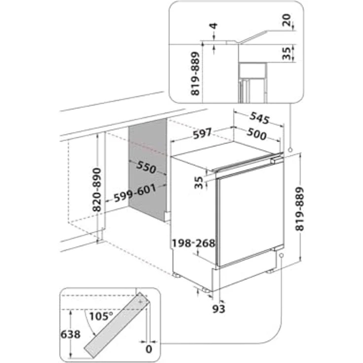 Whirlpool WBUF011, Integrierter Kühlschrank mit Gefrierfach, 126 l, E, 41 dB, 3 kg/24h – Bild 4