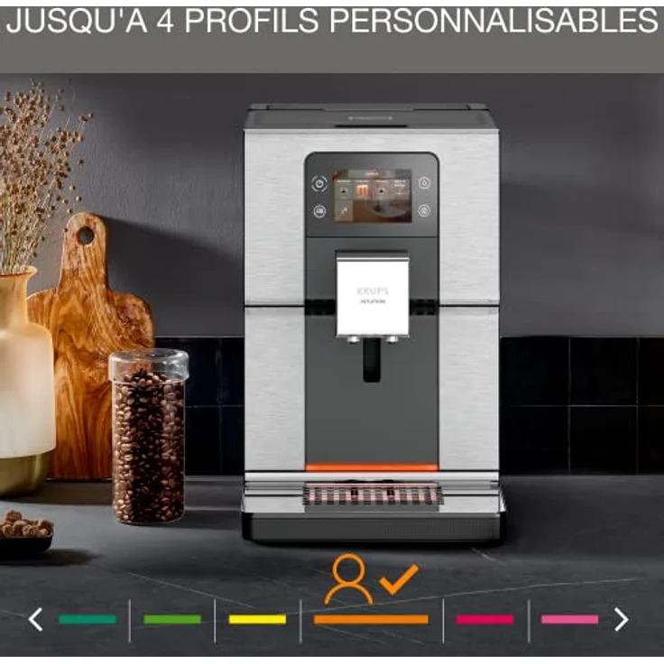 Krups Intuition Experience EA876D Kaffeemaschine, Super-Automatik, Farb-Touchscreen, Kaffeemaschine mit Leuchtanzeigen, 17 Getränke, personalisierte Rezepte, Edelstahl – Bild 5