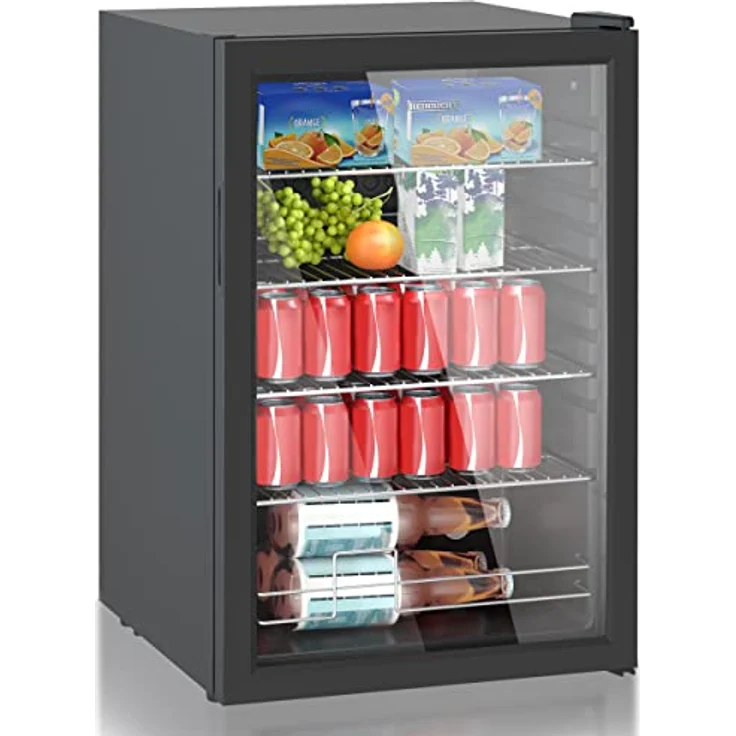 Heinrich´s Getränkekühlschrank, Mini Kühlschrank mit Glastür, 115 Liter, 5 bis 18°C, 4 Ablagen, 41dB, LED-Innenbeleuchtung, schwarzes Design, ideal für Büro und Camping – Bild 2