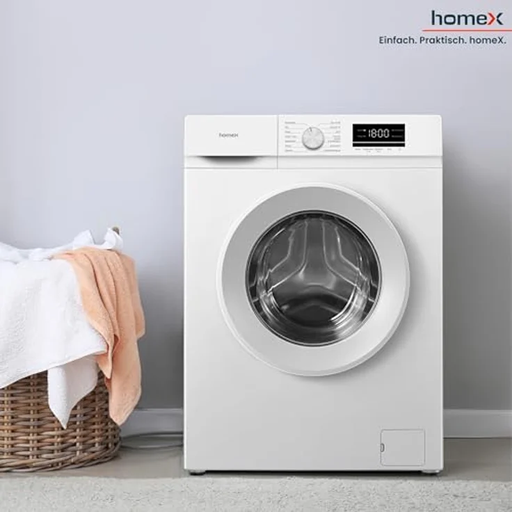 homeX WF610K1A-W Waschmaschine 6 kg, Frontlader, 1.000 U/Min, AquaStop, Inverter Motor, 14 Programme, 39 cm Tiefe, weiß – Bild 3
