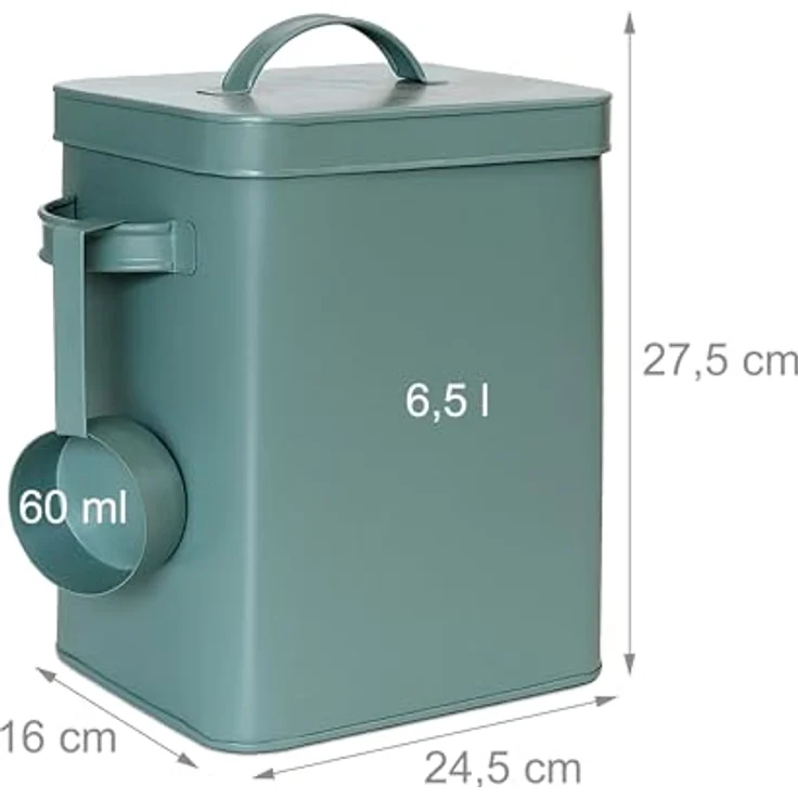 Relaxdays 2er Set Metallbox, 6,5 L Aufbewahrungsbox mit Dosierhilfe, luftdicht, grün – Bild 4