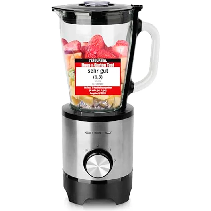 Emerio Standmixer mit 1.5L Glasbehälter | BPA frei | Crush Ice Funktion | 2 Geschwindigkeiten + Pulse Funktion | 4 Messer aus Edelstahl | 2 Sicherheitsschalter in Krug & Deckel | 500W | BL-130988 – Bild 1
