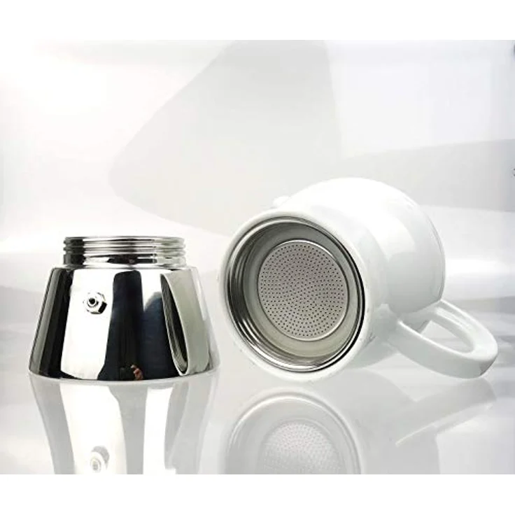 Moka Consorten Espressokocher »Carina«, Edelstahl und weißes Porzellan, Füllmenge 210 ml, Höhe 18 cm, Made in Italy – Bild 3