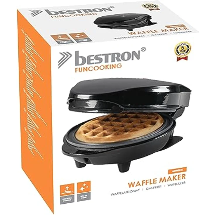 Bestron Mini-Waffeleisen für klassische Waffeln, kleiner Waffelmaker mit Antihaftbeschichtung, für Kindergeburtstage, Familienfeiern, Ostern oder Weihnachten, 550 Watt, Farbe: Schwarz – Bild 5