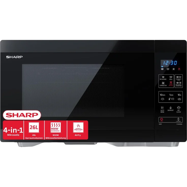 SHARP 4in1 Mikrowelle YC-MA262AE-B, 26 L, 900 W, Grill & Heißluft mit Air Fry, 25 Automatikprogrammen, Schwarz