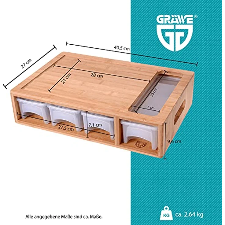 GRÄWE Bambus Schneidbrett mit Auffangschalen 40 x 27 x 9 cm Rechtshänder – Bild 7