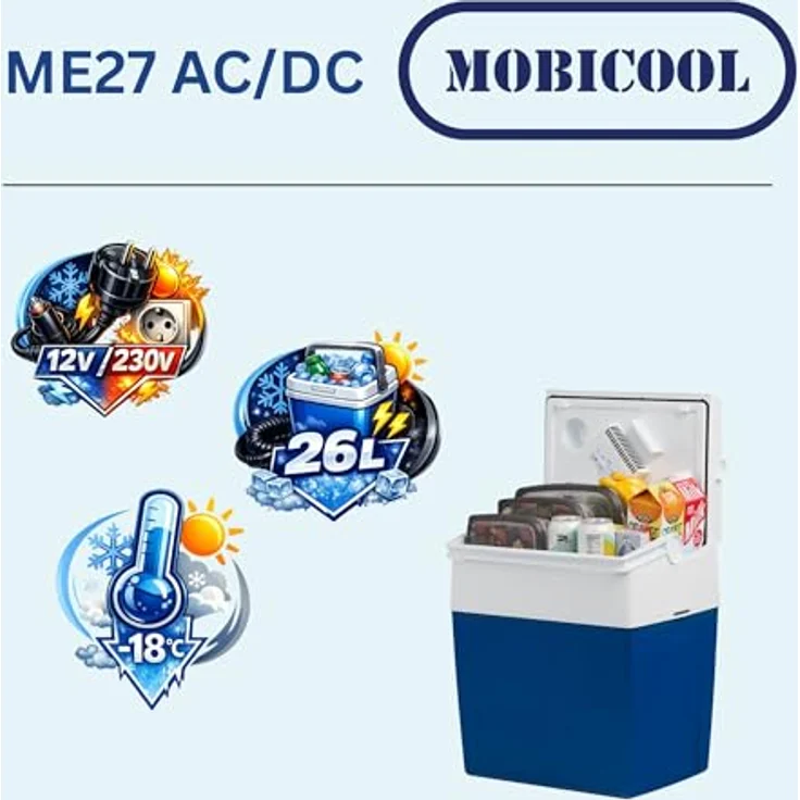 Mobicool ME27 12 V DC thermoelektrische Kühlbox, Energieeffizienzklasse E, 26 Liter, 12-230 V, blau – Bild 3