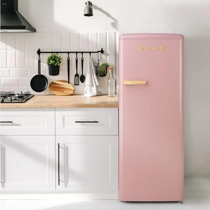 Domo DO91708R, Freistehender Kühlschrank in Rosa mit Holzoptik-Griff, 218 l, Energieklasse D, 39 dB – Bild 8