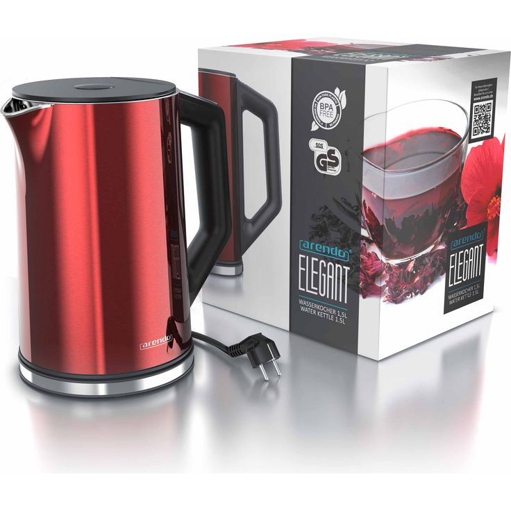 Arendo Elegant Wasserkocher, 1,5 l, 2200 W, Edelstahl Wasserkocher mit Temperatureinstellung 40-100 Grad - 1,5 Liter, red metallic – Bild 2