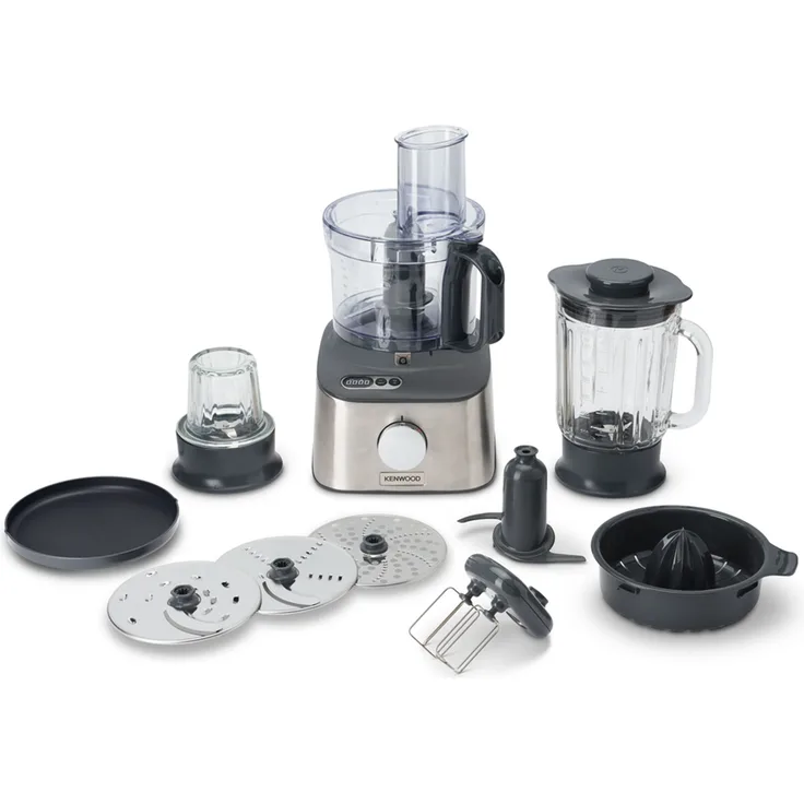 Kenwood Multipro Compact+ FDM313SS Kompakt-Küchenmaschine, leistungsstarkes Küchengerät mit 2,1 l Arbeitsbehälter, Glas-Mixaufsatz, inkl. 9 Zubehör-Teile, Metall-Gehäuse, 800 W, Edelstahl, 2.1 liters