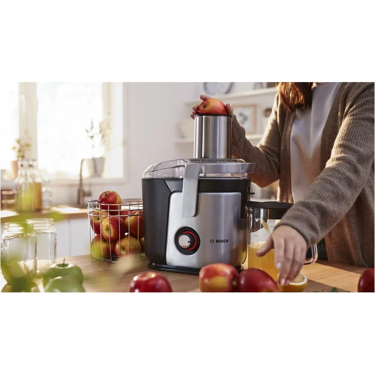 Bosch MES4010 Entsafter, 1200 Watt, 1,5 Liter, 3 Geschwindigkeitsstufen, Zentrifuge, Sieb-Filter, Aluminium, schwarz-silber – Bild 6
