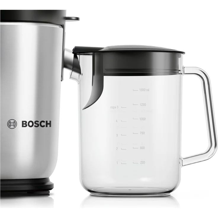 Bosch MES4010 Entsafter, 1200 Watt, 1,5 Liter, 3 Geschwindigkeitsstufen, Zentrifuge, Sieb-Filter, Aluminium, schwarz-silber – Bild 4