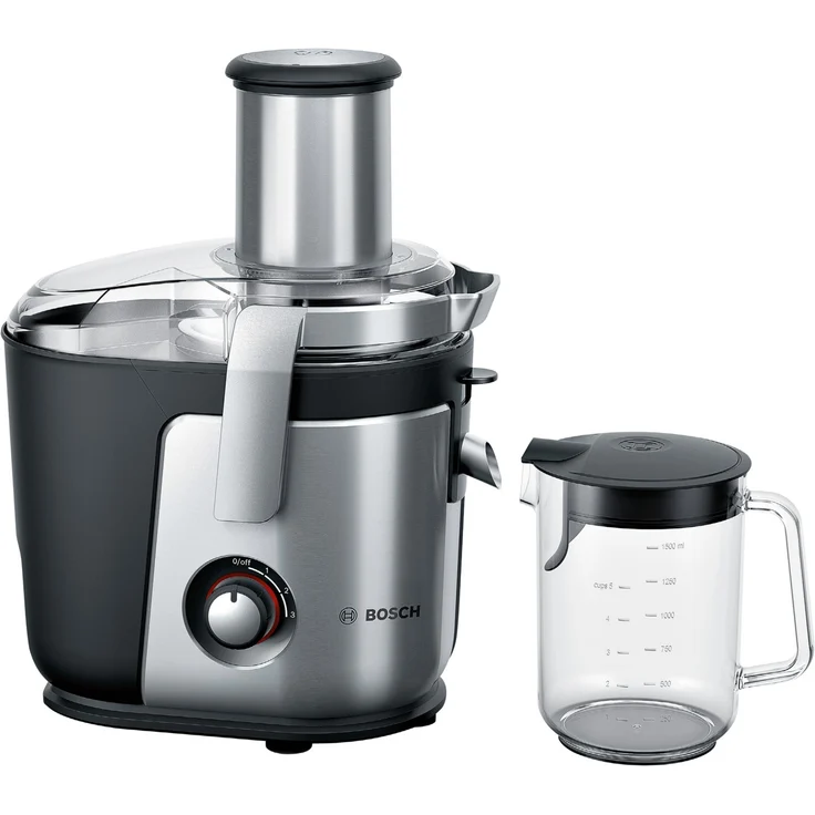 Bosch MES4010 Entsafter, 1200 Watt, 1,5 Liter, 3 Geschwindigkeitsstufen, Zentrifuge, Sieb-Filter, Aluminium, schwarz-silber – Bild 1