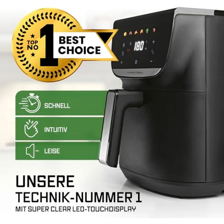 GOURMETmaxx AirGenius Heißluftfritteuse, 5,5 L Airfryer mit 7 Programmen, mattschwarz, LED-Touchscreen, für fettfreies Kochen von 3–5 Personen – Bild 2