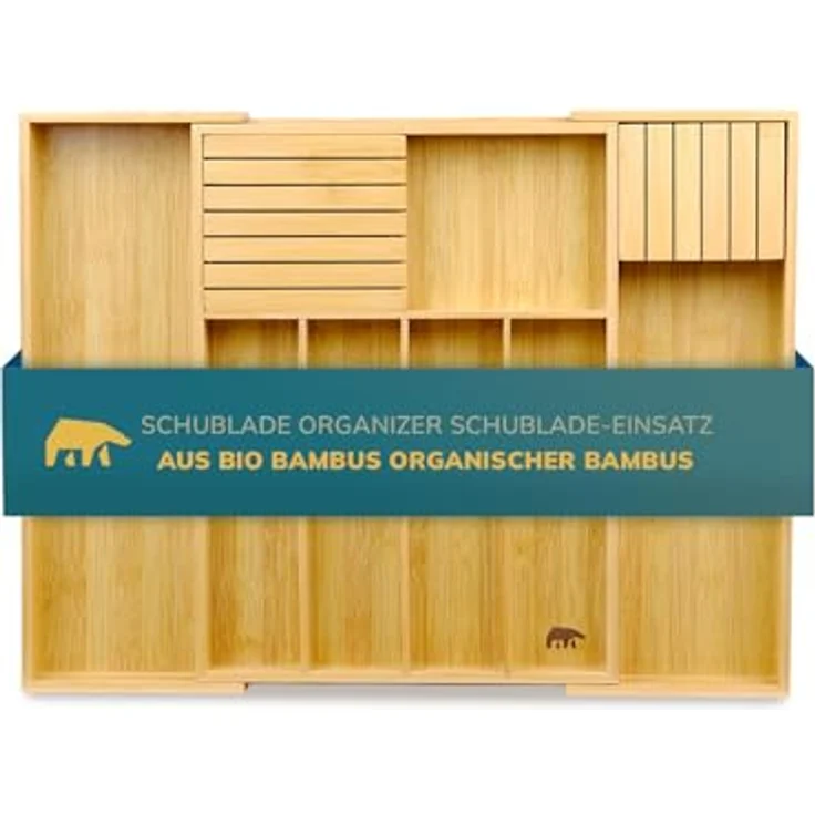Roxlin Besteckkasten Bambus, Messerhalter und Schubladen Organizer, 57 cm x 43 cm, Farbe Natur – Bild 2
