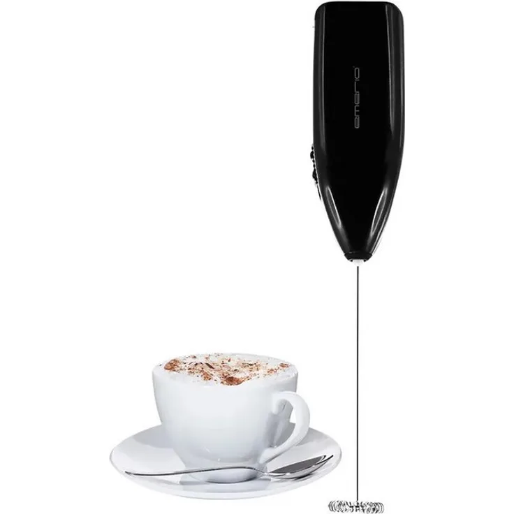Emerio Milchaufschäumer MK-109436, Batteriebetrieben mit Edelstahlvispil für cremigen Milchschaum, schwarz
