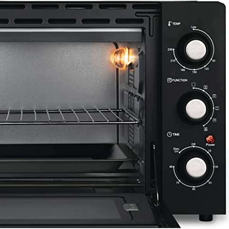 Kompakter Mini-Backofen, FO42 H.Koenig, Kapazität 42 l, Temperatur bis 230 °C, 5 Kochmodi, Timer bis 90 Minuten, Umluft/Brötchen, mit Zange, Krümelaufnehmer und Drehspieß, 2000 W – Bild 3
