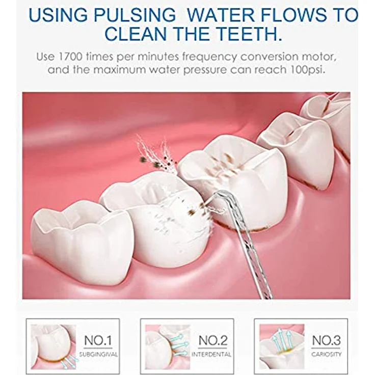 Munddusche Elektrische - TUREWELL Zahnzwischenraumreiniger mit 10 Druckstufen und 8 Düsen,IPX7 Wasserdicht Oral Irrigator, 600ML Wasser Flosser für Zuhause (Schwarz) – Bild 4