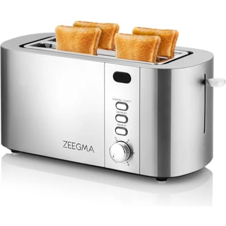 ZEEGMA TOSTEE CHEF Toaster, 1500 W, 4 Toasts, 6 Bräunungsstufen, Brötchenhalter, Auftau- und Aufwärmfunktion – Bild 4