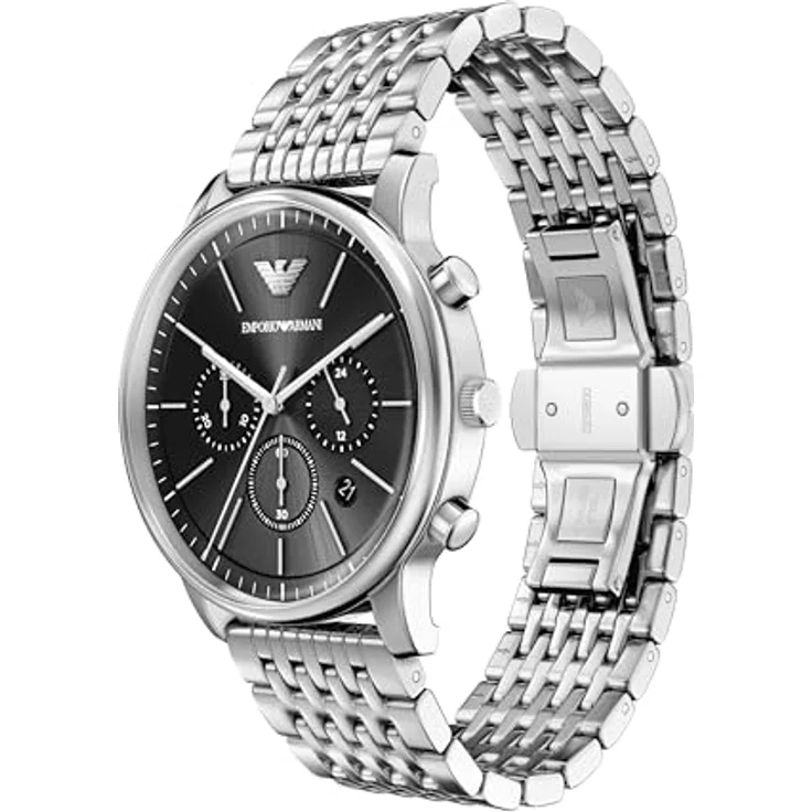 Emporio Armani AR11772, Herren 42MM silberfarbene Edelstahl Uhr mit schwarzem Sunray-Zifferblatt, Quarzwerk, kratzfestem Mineralglas und 50 m Wasserdichtigkeit – Bild 3